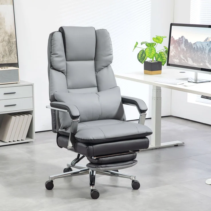 MELAYR, Bürostuhl, ergonomisch, verstellbar, 63x71x123-129cm, Hellgrau/Schwarz, Grau – Bild 4