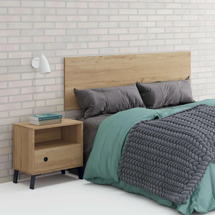 Muebles Pitarch | Nachttisch, Beistellmöbel, moderner Industriestil mit 1 Fach und 1 Schublade mit Metallführungen, schwarze Füße und Griffe, Gold Eiche, 52 x 50 x 35 cm, Kollektion Zimmer Camila – Bild 7