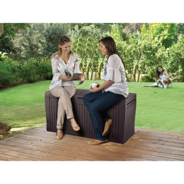 Curver Keter Comfy Gartenbox, Auflagenbox und Sitzmöglichkeit, 270L, braun, wetterbeständig – Bild 2