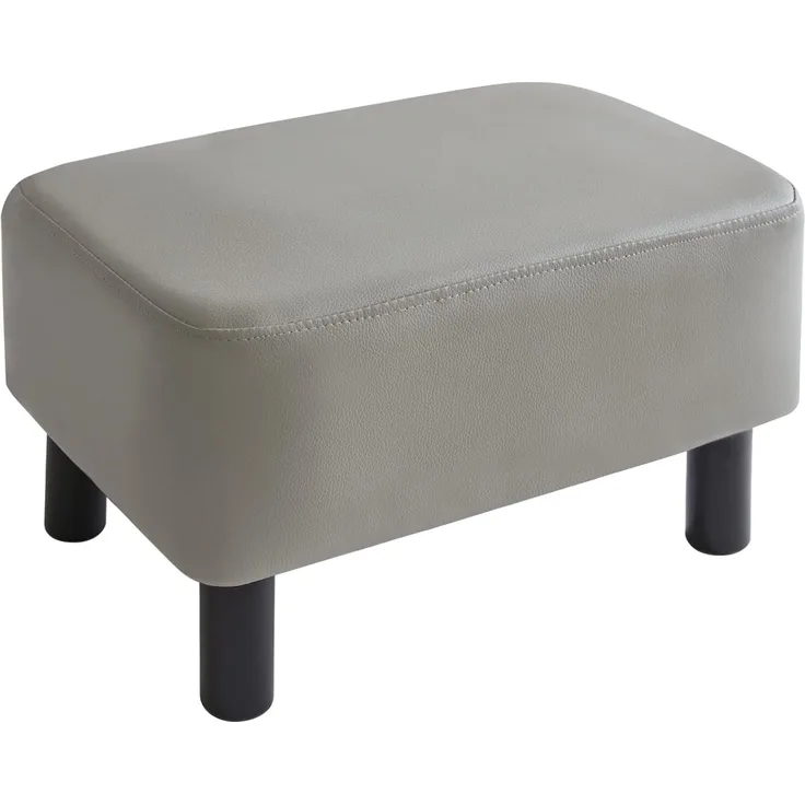 YMYNY Rechteckiger Fußhocker Sitzhocker, 42 x 29 x 23 cm, Polsterhocker Hocker Bank Sitzbank, Sitzhocker aus Kunstleder, Gepolstert, Holzbeine, Fußbank für's Wohnzimmer, Grau,HD-HRF-BD211