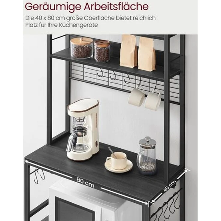Vasagle Küchenregal mit Steckdosen, 14 Haken, Stahl anthrazitgrau-tintenschwarz, 40 x 80 x 170 cm – Bild 5