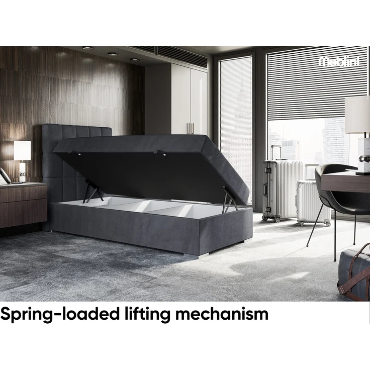 MEBLINI Boxspringbett LUKAS 80x200 cm mit Bettkasten - H3/Dunkelgrau Samt Gepolstert Einzelbett mit Topper & Taschenfederkern-Matratze - 80x200 Links – Bild 3