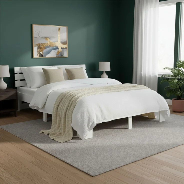 Holzbett mit Federkernmatratze 180x200 Bett Weiß Doppelbett Holzbettrahmen Massiv Holz Lattenrost – Bild 2