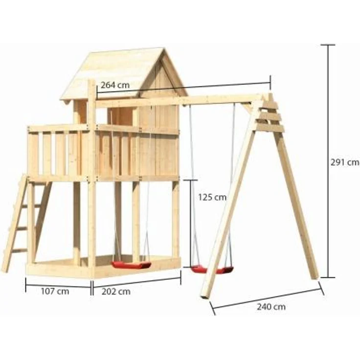Karibu Kinderspielhaus Frieda naturbelassen mit Doppelschaukel – Bild 14