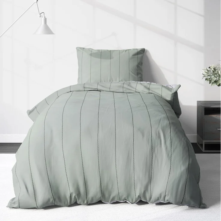 LINKHOFF Wendebettwäsche Biber Bettwäsche 135x200 / 155x220 + Kissen 80x80, Grün, 100% Baumwolle, Mintgrün, Grau, Mit Reißverschluss – Bild 8
