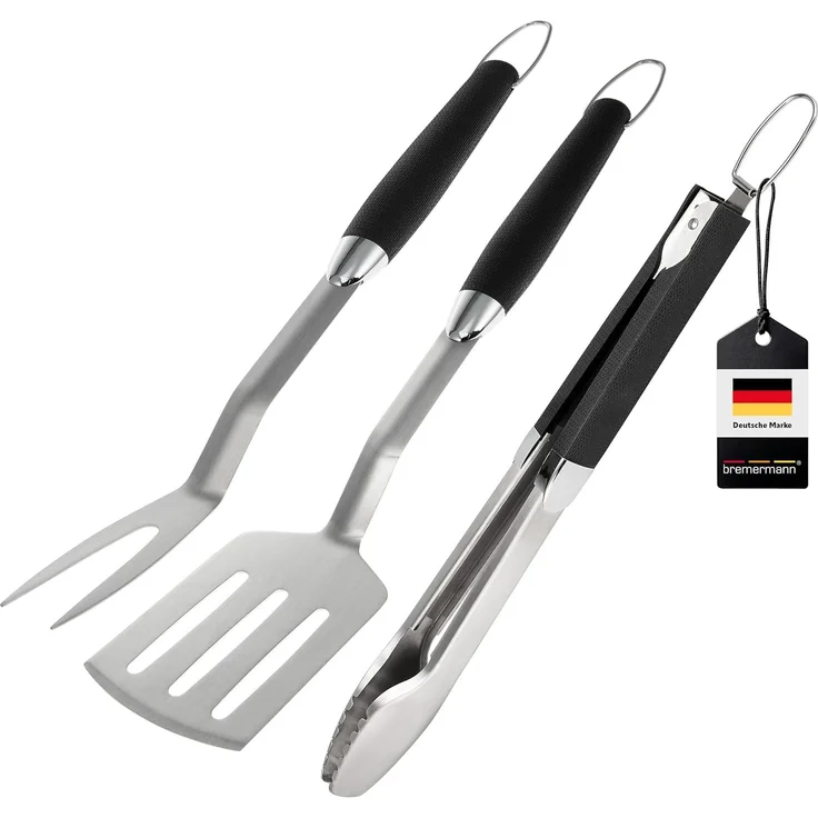 Bremermann Grillbesteck-Set, 3-teilig, Edelstahl silber / schwarz – Bild 1