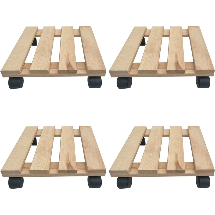 4x Rolluntersetzer eckig Pflanzenroller 30x30 cm - max. 120 kg Traglast - aus Buchenholz - Stabil & robust - Für Pflanztöpfe, Möbel & schwere Gegenstände – Bild 1