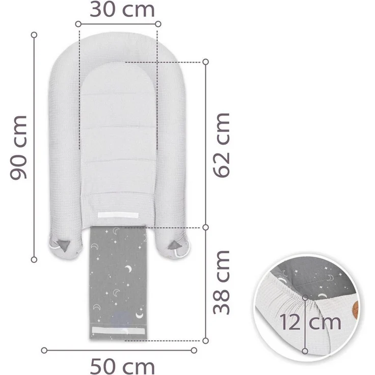 Babynest Neugeborene Nestchen Baby 90x50 cm - Kokon Handmade zweiseitig aus Baumwolle Waffel mit Babynestchen Monde – Bild 2