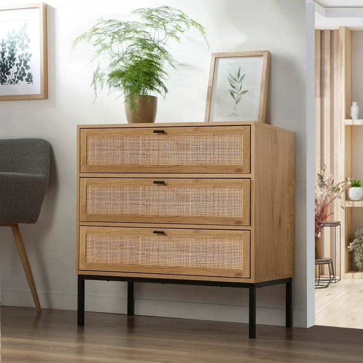 Casâme Kommode mit 3 Schubladen und Vorderseite aus Rattan - L80 cm - Helles Holz – Bild 2