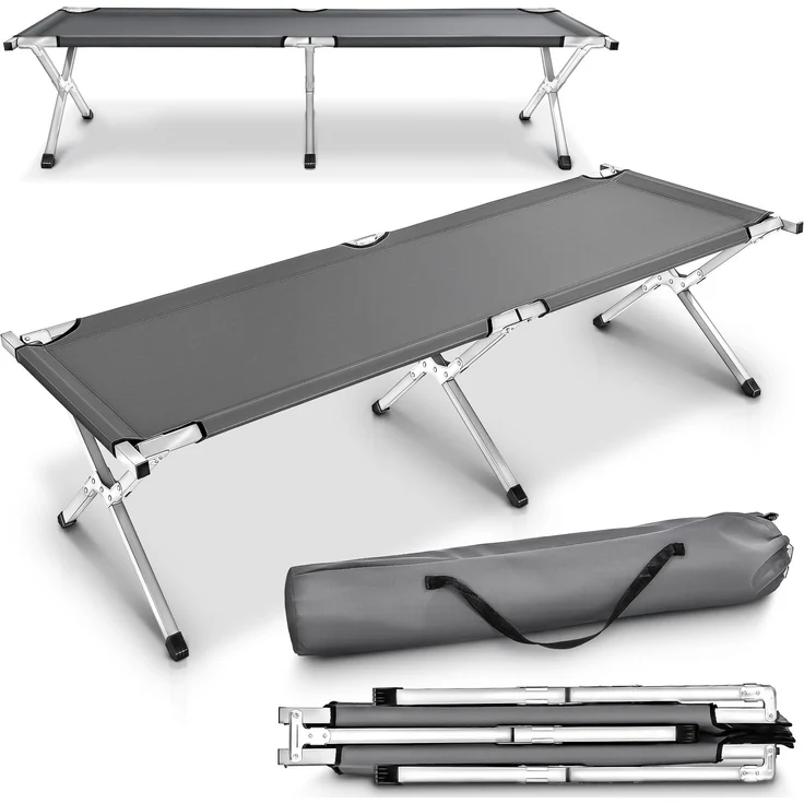 TRESKO XXL Campingbett Feldbett 190 x 64 x 44 cm Metallrohr - Belastbarkeit bis 150kg Grau – Bild 1