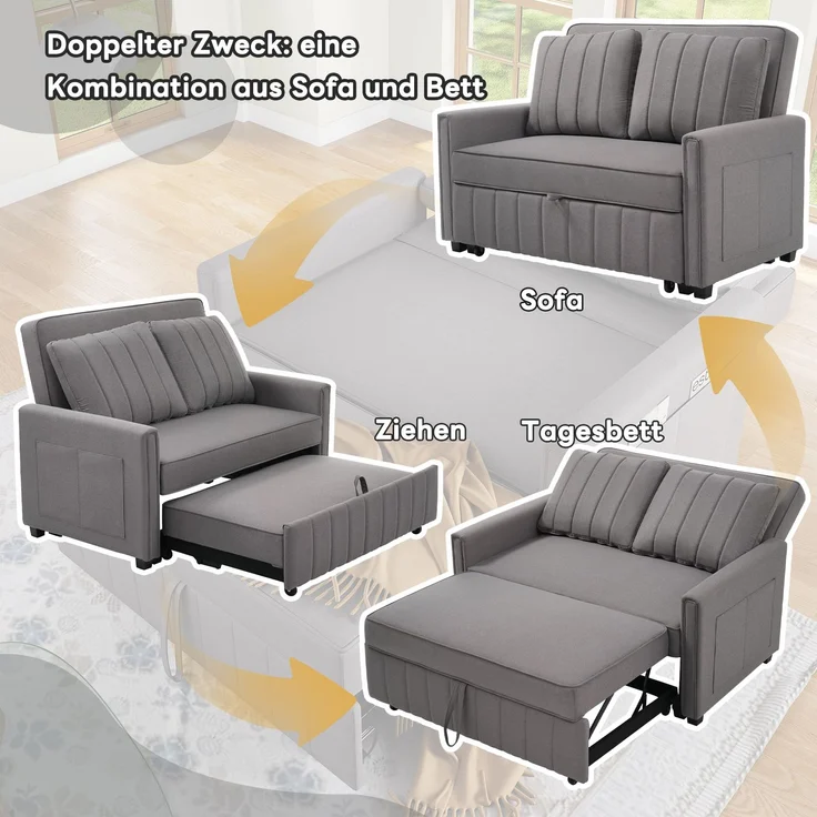EINHOM Multifunktionales Klappsofabett mit Schlaffunktion, sofa, ideal für kleine Räume, geeignet für Zuhause oder Wohnheime, verstellbare Rückenlehne, 180 x 127 cm bequemes Sofabett – Bild 3
