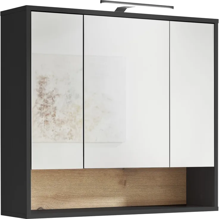 Badezimmerspiegelschrank >Liguria< in Anthrazit / Evoke Eiche - 80x72x21 (BxHxT)