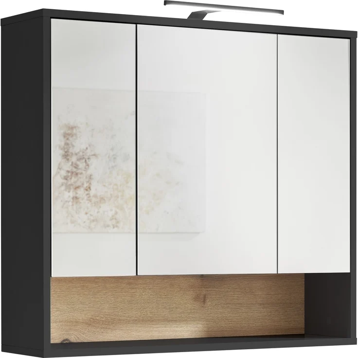 Badezimmerspiegelschrank >Liguria< in Anthrazit / Evoke Eiche - 80x72x21 (BxHxT) – Bild 1