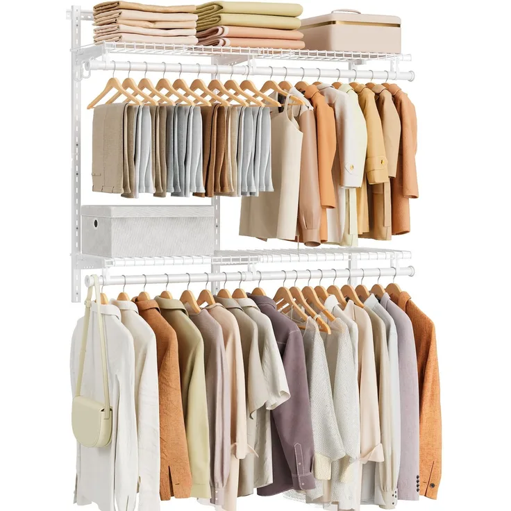 SONGMICS HOME Schwerlast Kleiderständer, Offener Kleiderschrank aus Stahl | Verstellbare Kleiderstange, (122-183) x 32,6x122,6 cm, für Schlafzimmer, Weiß, PATRIA Kollektion RGR031W01V1
