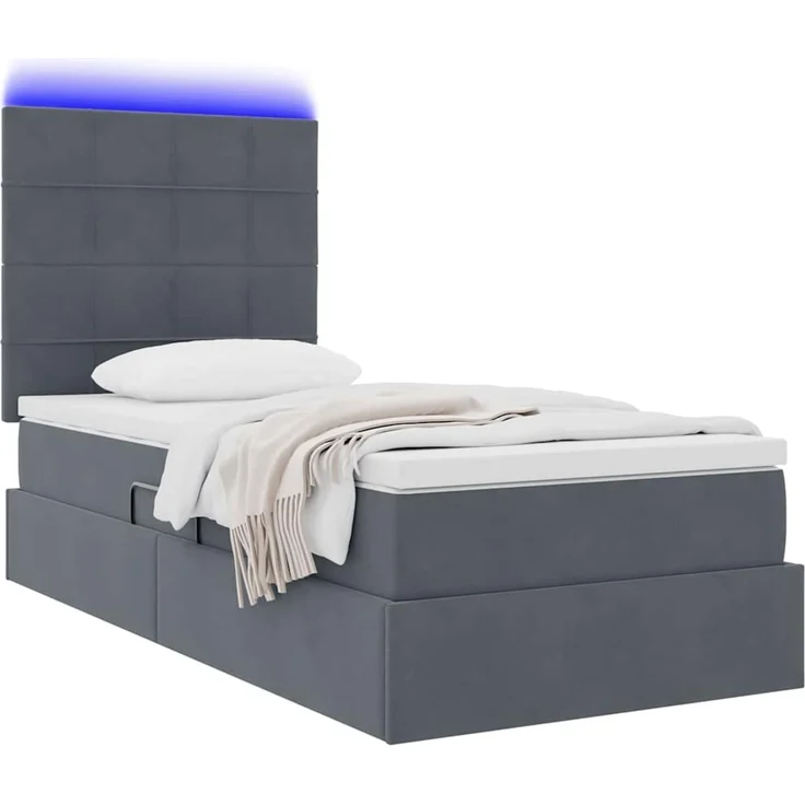 vidaXL LED-Speicherbett mit Matratze Dunkelgrau 100 x 200 cm Samt 3372646 – Bild 3
