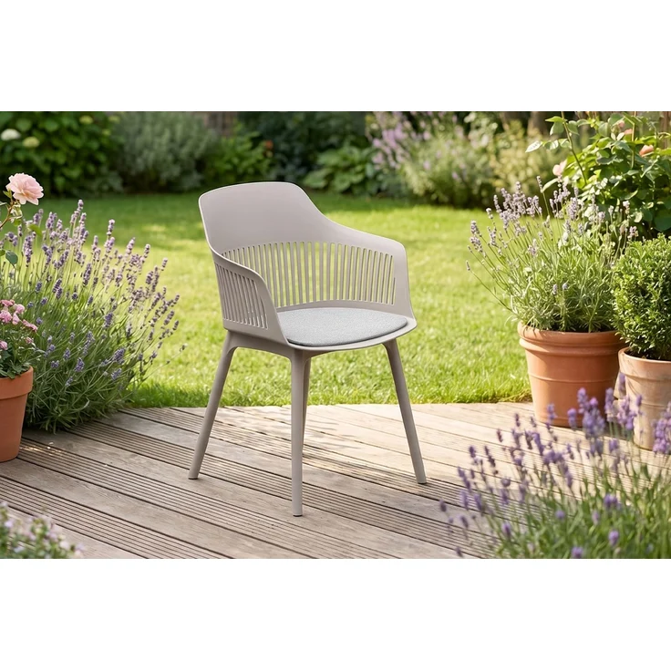 KAWOLA Gartenstuhl ALTEA Outdoor Kunststoff beige mit Kissen 84 x 54 x 59 cm – Bild 1
