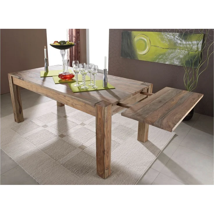 Esstisch mit Ansteckplatten Sheesham 140-180/220 x 90 x 76 grau geölt NATURE GREY #303 – Bild 6