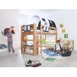 Relita Etagenbett BENI L Buche massiv natur lackiert, 2 Liegeflächen über Eck, mit Stoffset Pirat