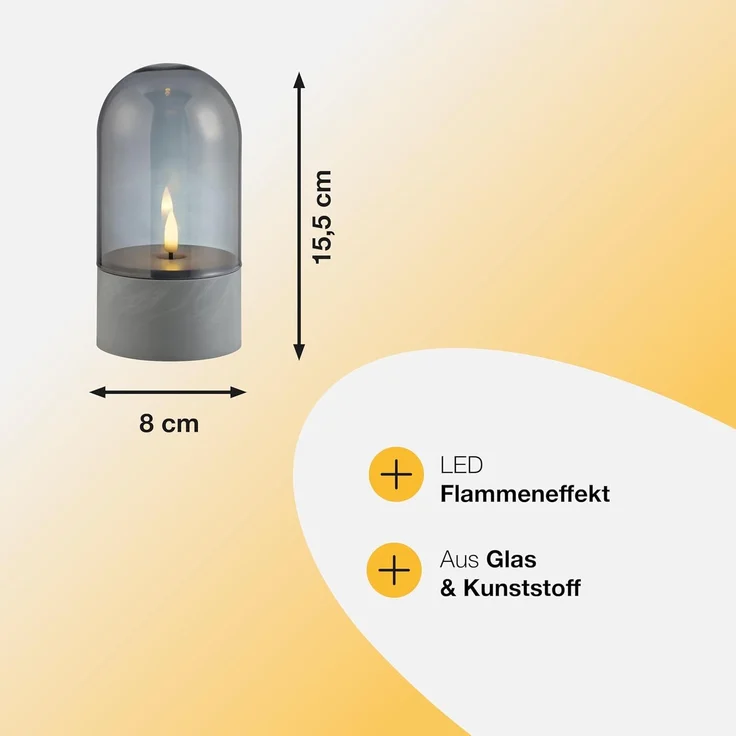 Brilliant LED Tischleuchte Illusion, LED fest integriert, LED-Kerzen Tischleuchten 2er-Set, 16x8 cm, Rauchglas, 2500 K, grau – Bild 5