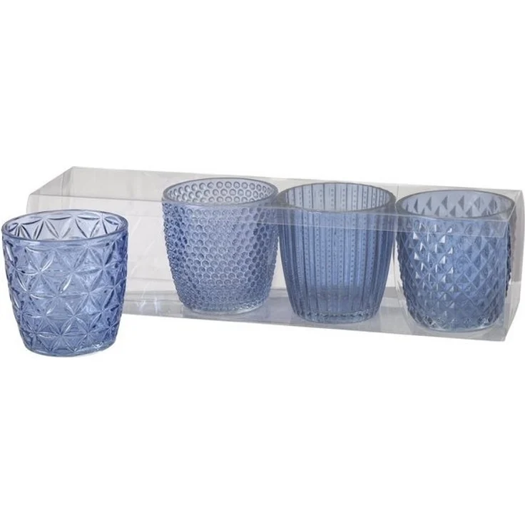 Boltze | Windlicht Glas lackiert blau H 8 cm 4er Set – Bild 2