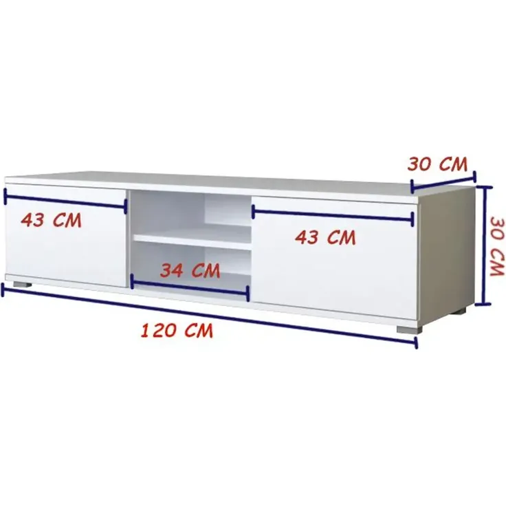 Sleepyshop24 TV Lowboard 120 cm Weiß Glanz Hochglanz RTV Schrank Fernsehtisch mit Türen TV Möbel modern Wohnzimmer – Bild 2