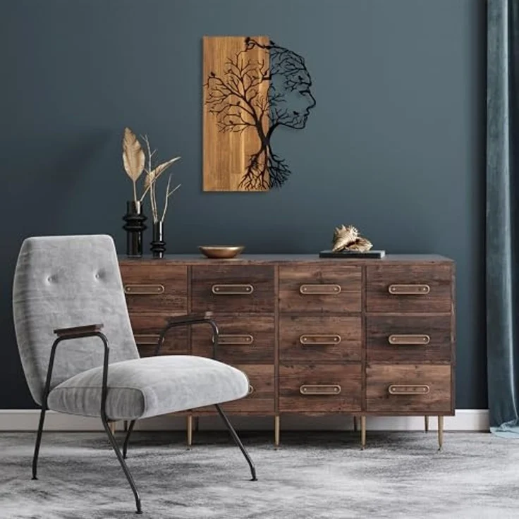 Wallity 'Woman Face' Dekoratives Wandaccessoire aus Holz, Walnuss / Schwarz, 58 x 43 cm – Bild 2