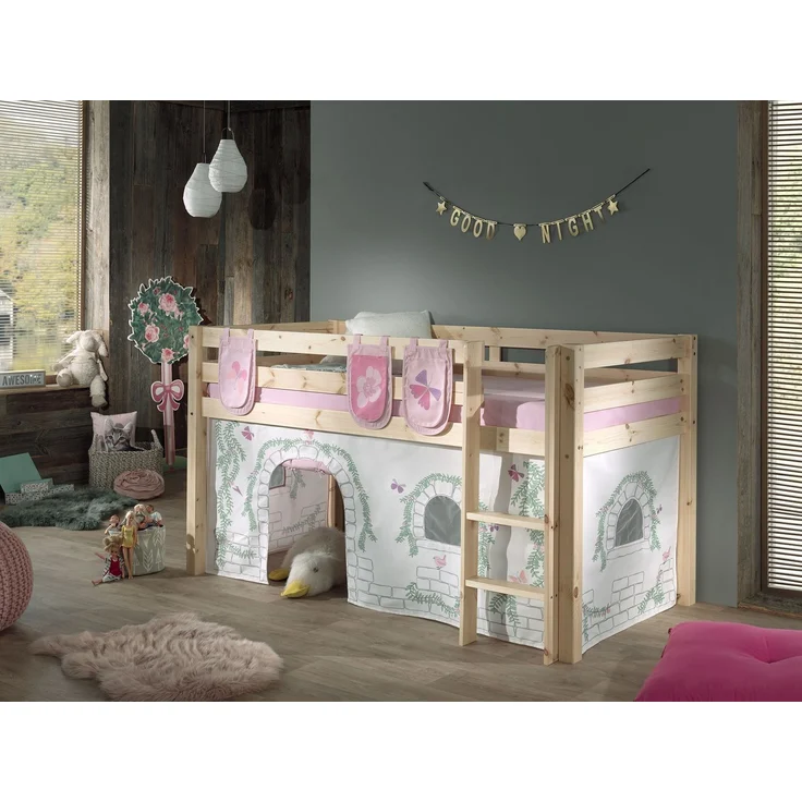 Kinderbett Karolina 210x114x106 Massivholz Natur Textilset Burg 3 – Bild 3