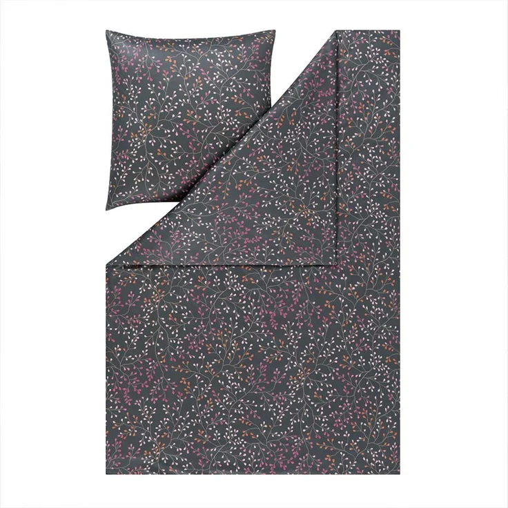 Estella Mako Jersey Bettwäsche 155x220 Aline grau Blätterrispen Zweige 6391-810 – Bild 2