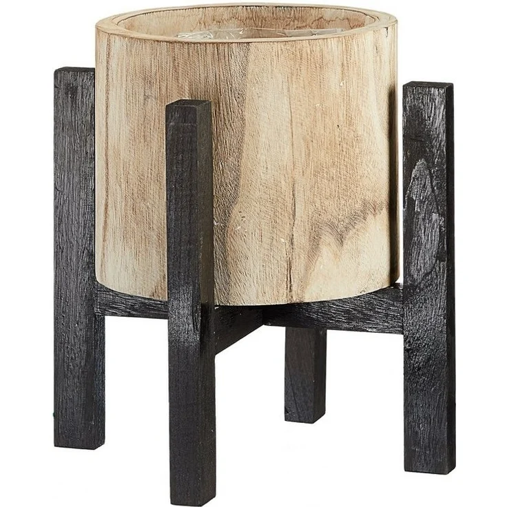 CEPEWA Blumentopf Blumentopf mit Ständer Holz natur schwarz 37x39cm Topf auf Füßen – Bild 3