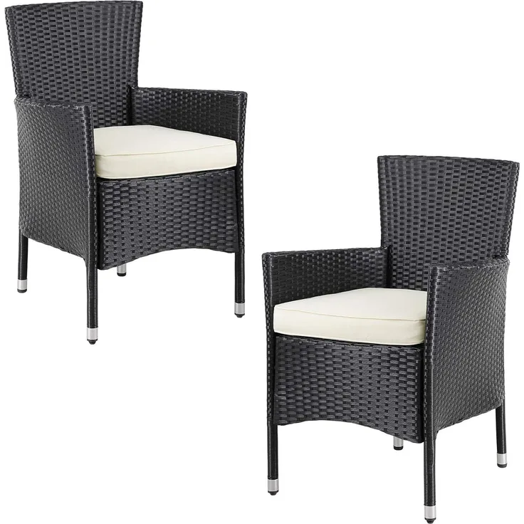 Casaria Gartenstuhl (2 St), Polyrattan inkl. Auflage Stapelbar Wetterfest 160kg Belastbar