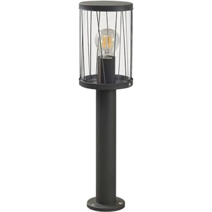 Lindby Außenleuchte Yonan, spritzwassergeschützt in Schwarz, Edelstahl, 1-flammig, E27, Wegeleuchte Pollerleuchte Sockelleuchte