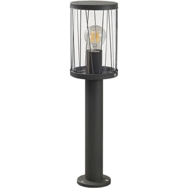 Lindby Außenleuchte Yonan, spritzwassergeschützt in Schwarz, Edelstahl, 1-flammig, E27, Wegeleuchte Pollerleuchte Sockelleuchte – Bild 1