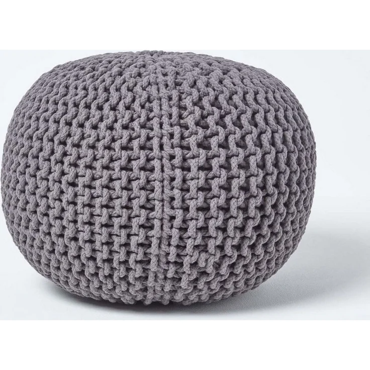 Homescapes Pouf Runder Strickpouf 100% Baumwolle, grau – Bild 1