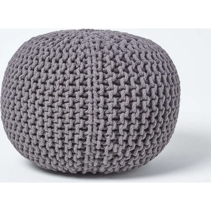 Homescapes Pouf Runder Strickpouf 100% Baumwolle, grau
