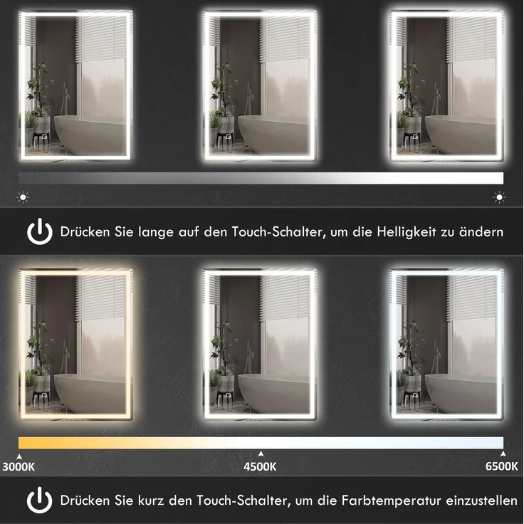 LED-Badezimmerspiegel 80x60 cm mit Touchsteuerung & Antibeschlag, Silber – Bild 5