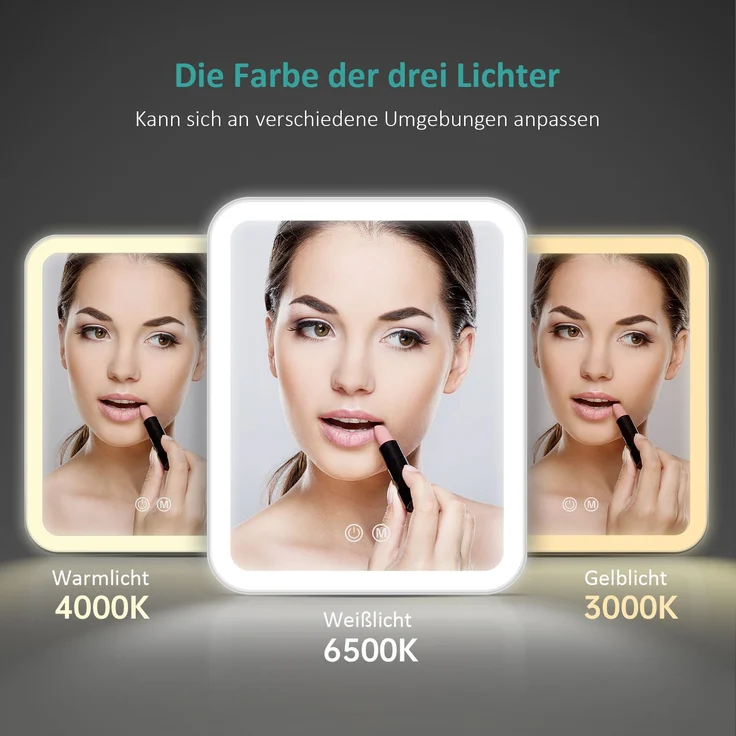EMKE Kosmetikspiegel mit Beleuchtung, 3 Lichtfarben und 3X Fach Vergrößerungsspiegel Schminkspiegel mit licht-180° Drehbar USB Wiederaufladbar, Makeup Spiegel mit Vergrößerung – Bild 4