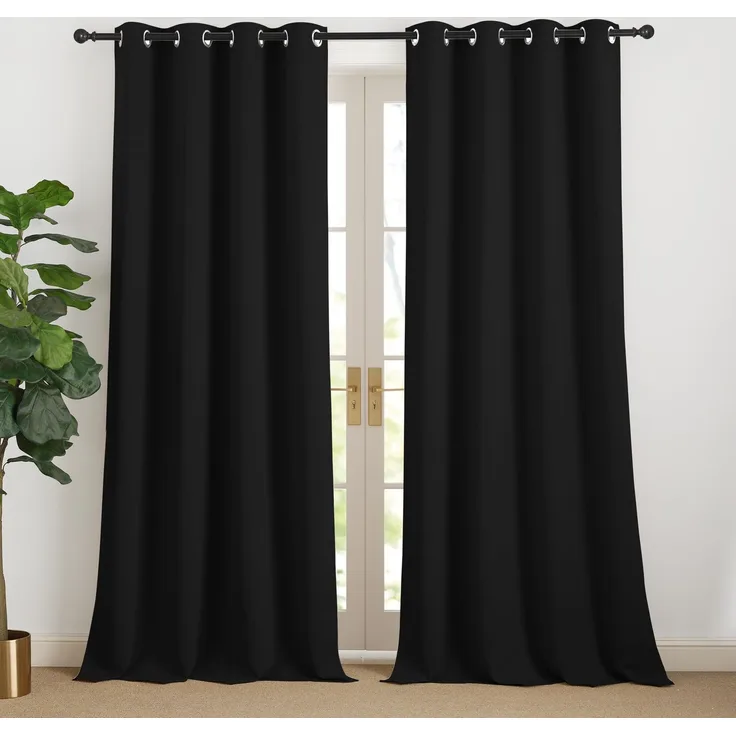NICETOWN Thermovorhang Fenster Schwarze Vorhänge Blickdicht 2er Set H240 x B140 cm, Gardinen 240 cm Lang Gardine Verdunkelung mit Ösen für Wohnzimmer Übergardinen Ösengardinen