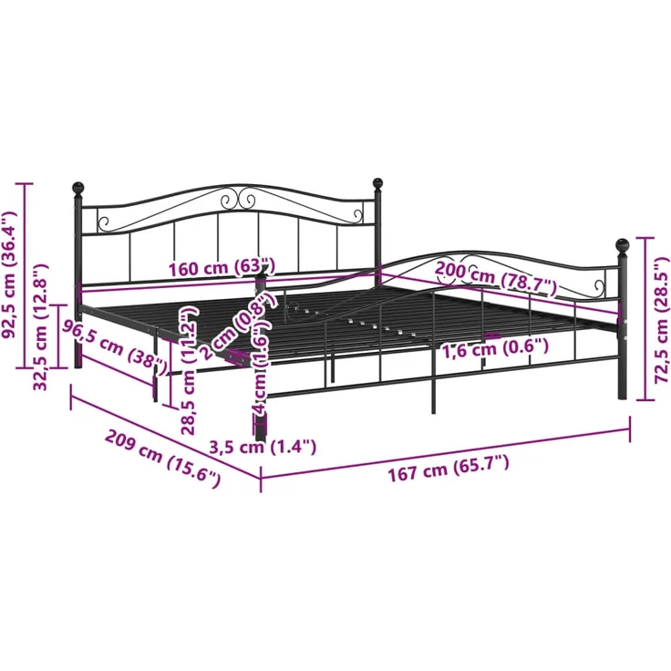 vidaXL Metallbett, 160x200 cm, Schwarz – Bild 5