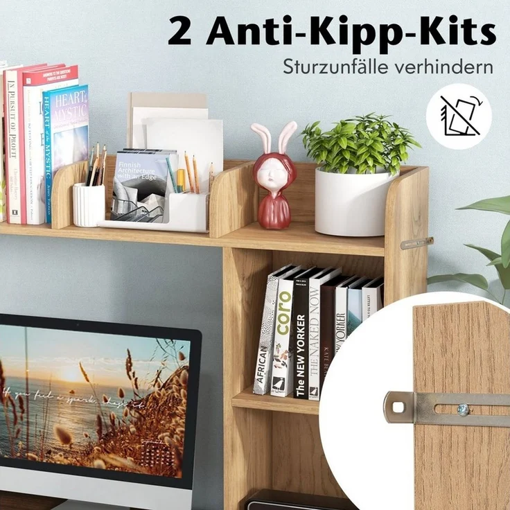 COSTWAY Regal-Schreibtisch, mit 4 Ablagen, offenem Fach, bis 45kg, 94x25x74cm – Bild 3