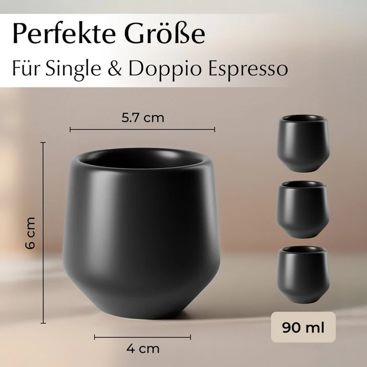 MiaMio Espressotasse Luxe ohne Henkel, 90 ml, Schwarz, 4-tlg, Keramik, Ristretto & Doppio, dickwandig, modern – Bild 3