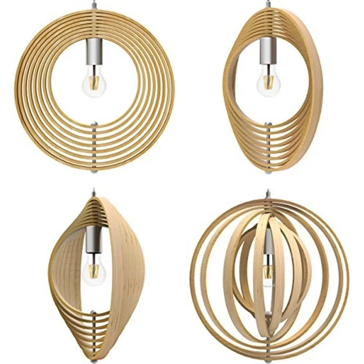 Tomons LED Pendelleuchte Holz im Mobilé-Stil, Hängeleuchte Rahmenelemente – Bild 4