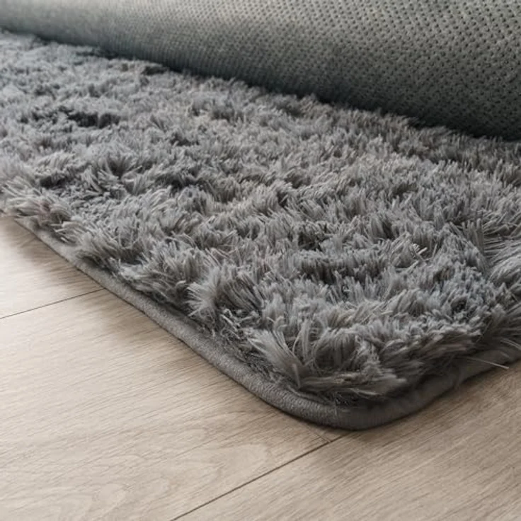 Paco Home Hochflor Teppich Wohnzimmer rutschfest Fellteppich Shaggy Flauschig Weich Modern Kunstfell Fell Imitat Einfarbig, Grösse:200 cm Rund, Farbe:Grau – Bild 3