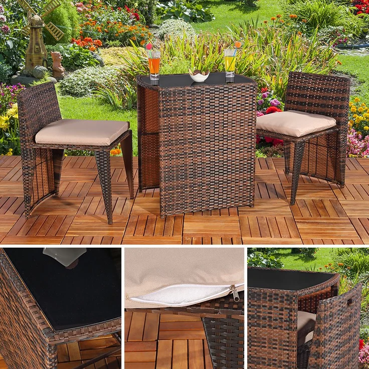 3tlg. Polyrattan Gartenset Sitzgruppe Gartenmöbel Sitzgarnitur Balkon braun – Bild 9