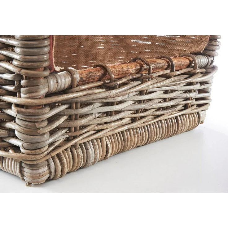 Kobolo Kaminholzkorb Holztrage Rattan grau mit abnehmbarem Leinenstoff – Bild 3