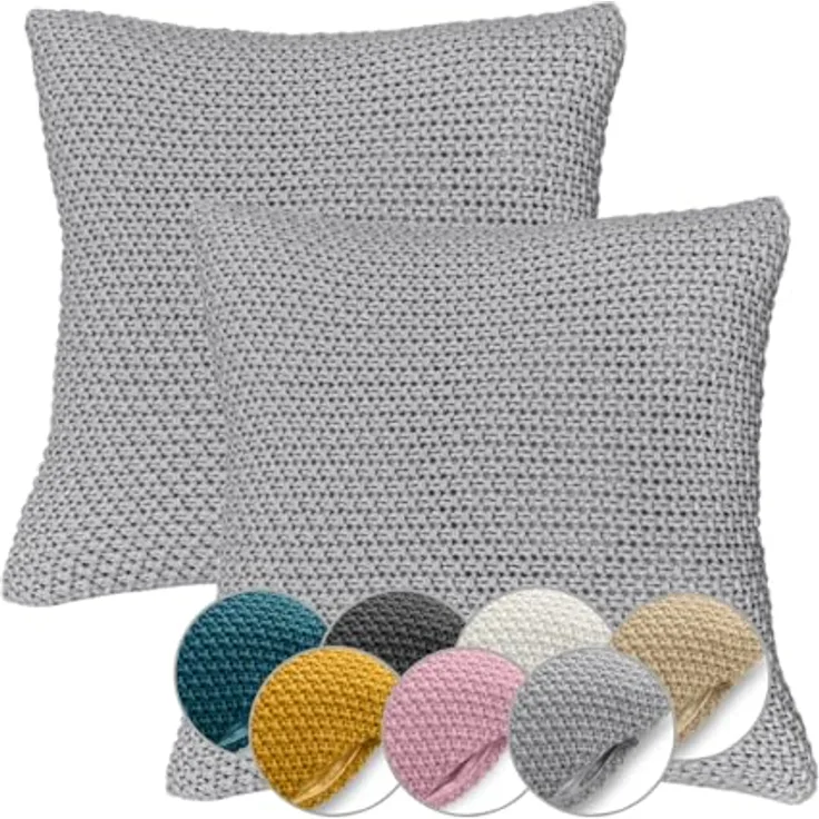 wometo Kissenhülle Strick, Grau, 45x45 cm, Oeko-Tex® zertifiziert, 2-teilig mit verdecktem Reißverschluss