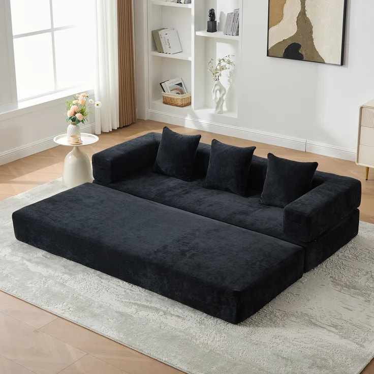 LVHOM Schlafsofa 3 sitzer, Klappsofa mit Schlaffunktion, Bodensofa, Schlafcouch aus Chenille-Stoff, frei Kombination, 198x79x60 cm – Bild 10