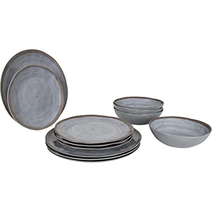 Melamin Geschirr Set 12-teilig braun grau – Bild 1