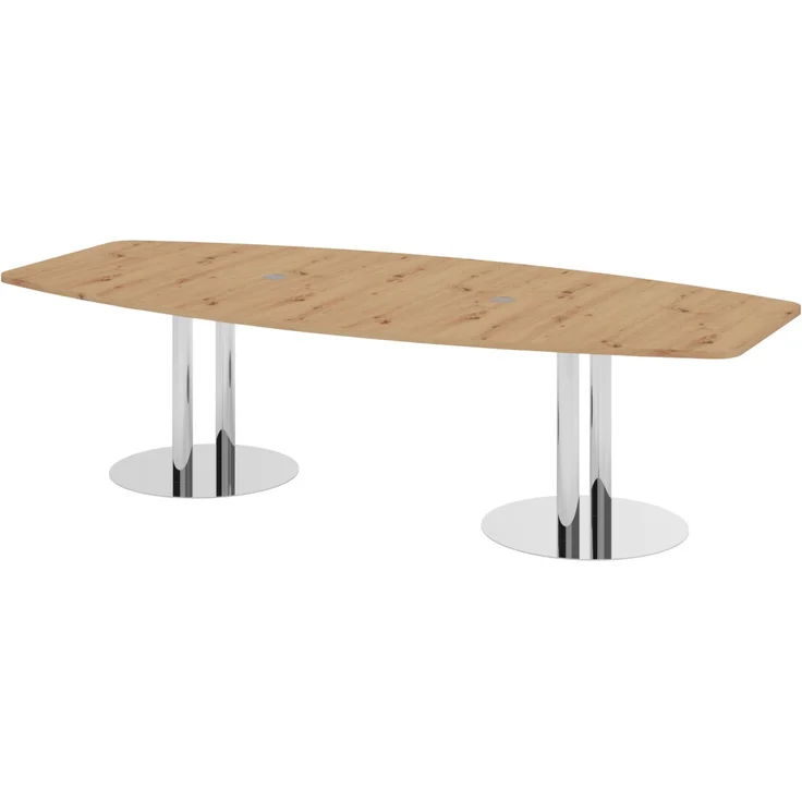 bümö Konferenztisch oval 280x130 cm großer Besprechungstisch in Asteiche, Besprechungstisch mit Chromsäulen, Meetingtisch für 10 Personen, XXL-Tisch für Besprechungsraum & Meeting, KT28S-R-C – Bild 1