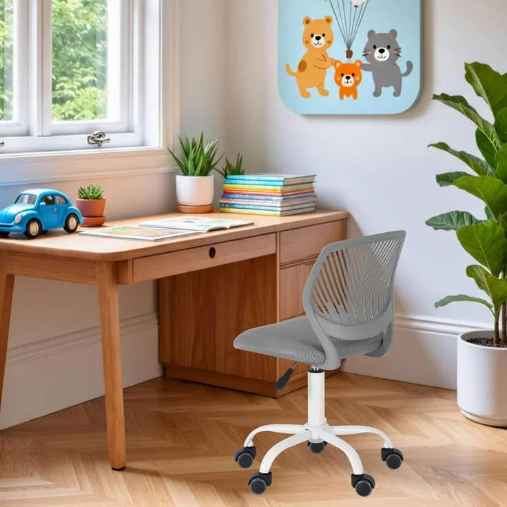 FurnitureR Kinderstuhl höhenverstellbar für Schreibtisch, ergonomischer bunter Jugendstuhl mit Rückenlehne & Armlehnen, Drehstuhl mit 5 Rollen, für Kinder 3–10 Jahre, bis 100 kg belastbar