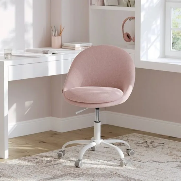 Songmics Drehstuhl, Schreibtischstuhl, höhenverstellbar, Stahl, Baumwoll-Leinen-Mischgewebe, rosa, 60x60 x (80-90) cm